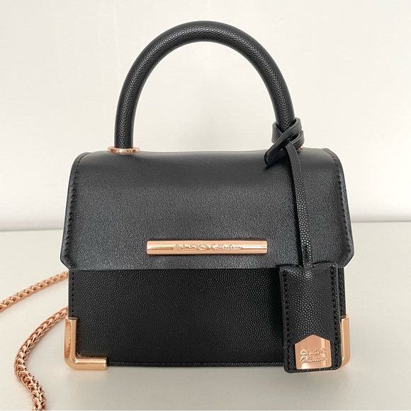 Aldo Women's Micro Mini Black Top Handle Crossbody Bag Rose Gold Chain Strap - Picture 14 of 14